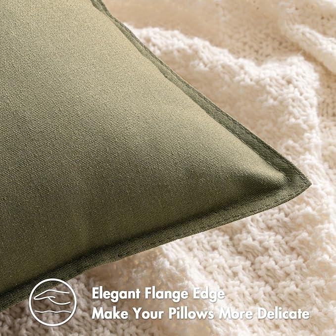 MIULEE Pack of 2 Decorative Linen Pillow Covers 20x20 Inch Greyish Green | Boho Farmhouse Modern Accent Throw Pillows, Soft Neutral Cushion Covers, Home Decor for Sofa Couch Bed Living Room