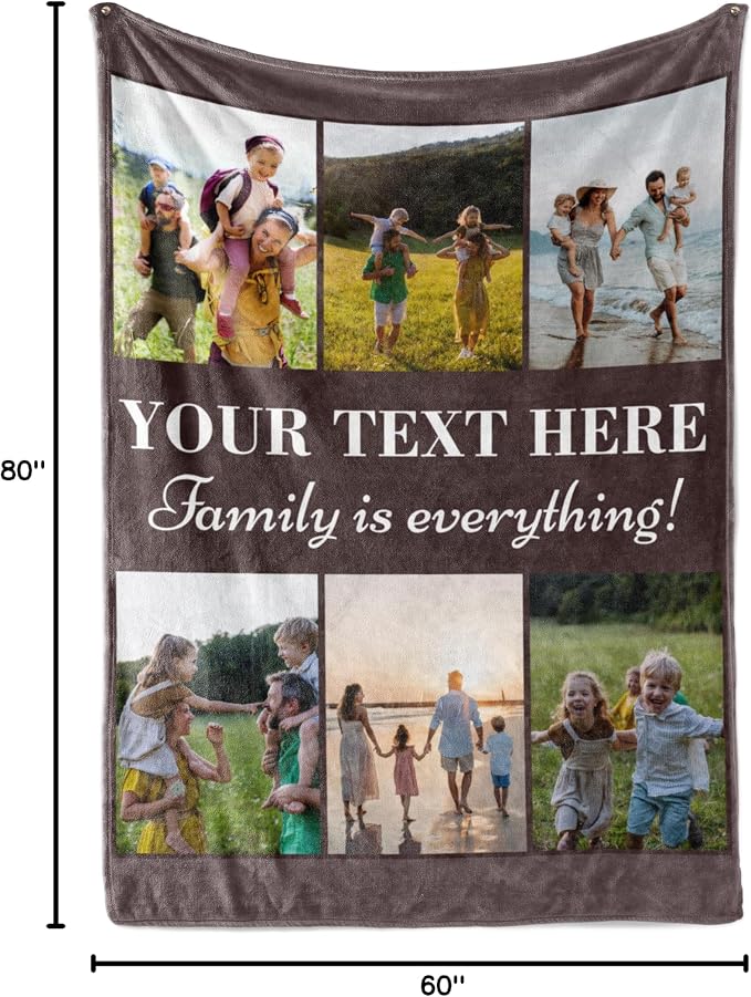 Personalized Photo & Text Blanket, Custom Picture Fleece Throw (6-Pic) | Printed in USA, ships next day, add 1-9 photos & custom text, fleece or sherpa, family keepsake gift, cozy home decor