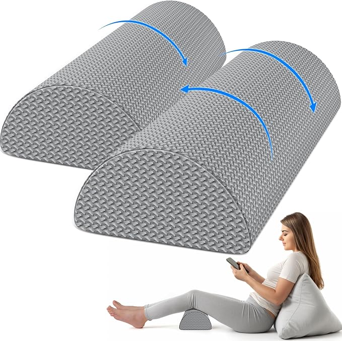 TranquilRelax 2 Pack Knee Pillow for Back Sleeping Memory Foam Half Moon Bolster Pillow for Legs, Under Knee Support, Ankle & Foot Comfort Orthopedic Pillow for Side Sleepers, Grey