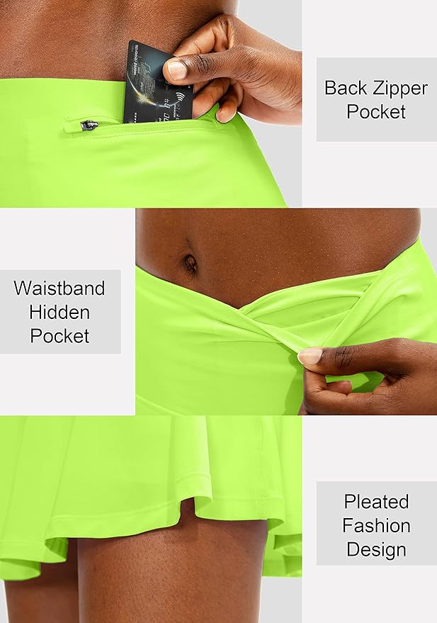 Pleated Tennis Skirt with 4 Pockets | 14", 3.5" High Waisted, Soft, Lightweight, Mesh Built-in Shorts, Dressy, Casual, Athletic, Golf, Skort for Women
