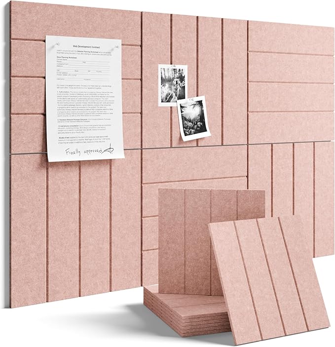 Fluxynara 36" x 24" Large Felt Bulletin Board, Pink | 6 Pack Cork Board Alternative with 30 Safe Adhesive Tabs, Pin Boards for Wall Decor, Home, Office, Classroom,Dorm