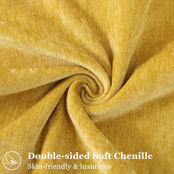 decorUhome Chenille Mineral Yellow Throw Pillow Covers 24x24 Set of 2 | Fall Soft Euro Sham Couch Decorative Modern Velvet Pillow Cases with Elegant Design for Sofa Bed Living Room Home Decor