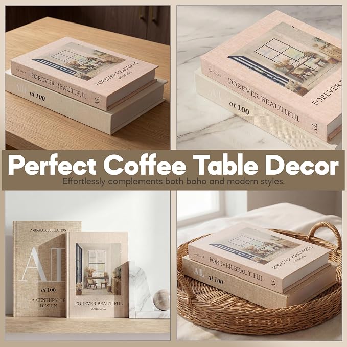 Decorative Books for Home Decor with Storage – Set of 2 Faux Linen Book Boxes with Aesthetic Covers – Enhance Your Coffee Table, Bookshelf Decor – Hidden Storage for Photos, Keepsakes, and Jewelry