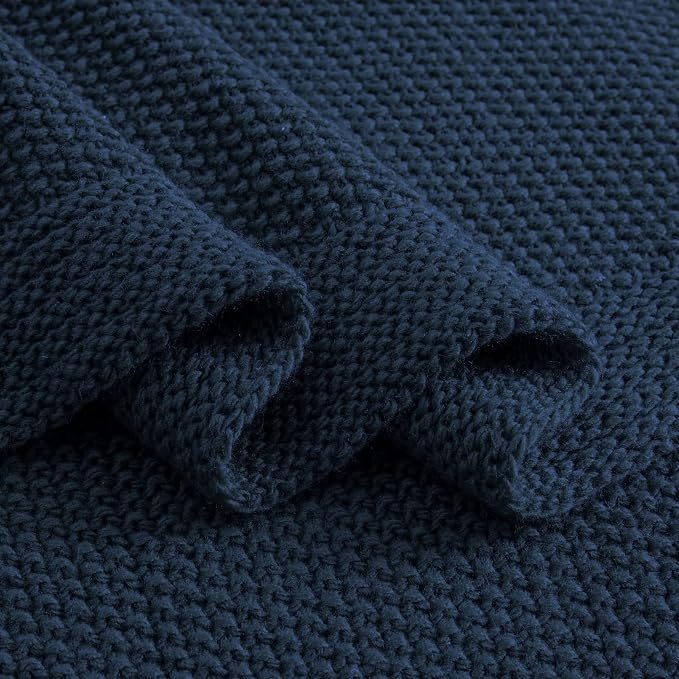 CozeCube Navy Blue Seed Stitch Throw Blanket 50"x60", Farmhouse Decor | Blanket for Couch, Soft Cozy Cable Knit Throw for Bed Sofa Living Room, Lightweight Warm Decorative Christmas Blanket