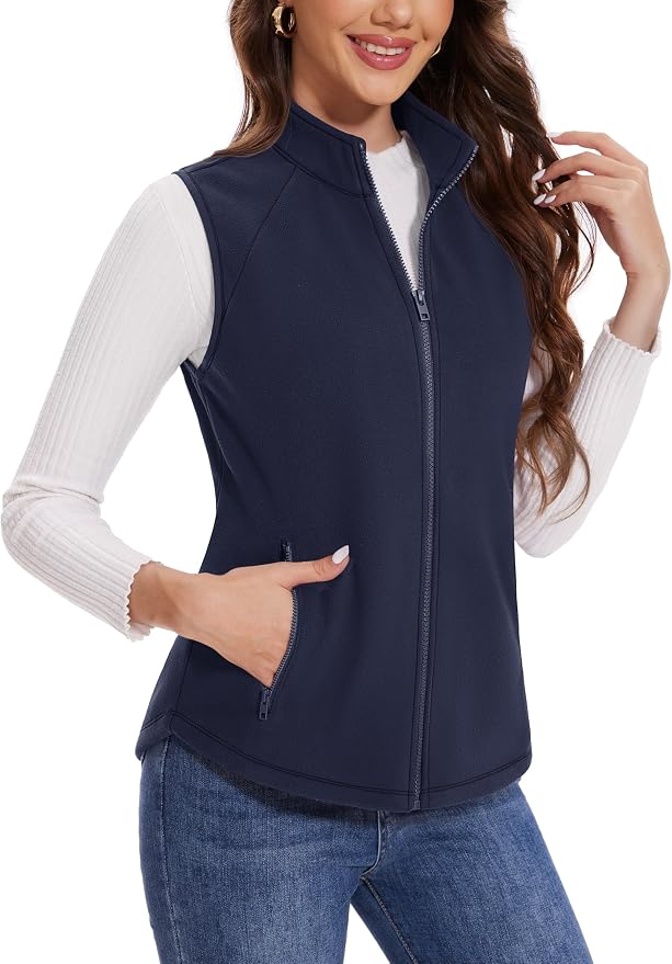 MAGCOMSEN Women's Fleece Vest with Zipper Pockets Zip Up Sleeveless Jackets Lightweight Soft Warm Polar Vest Outerwear