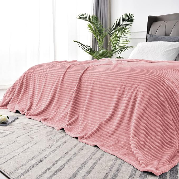 BEDELITE 3D Ribbed Jacquard Pink Full Size Blankes for Bed, 84x90 Inch | Soft Warm Decorative Fluffy Blanket, Cozy Fuzzy Lightweight Plush Fleece Throw Blankets for Bed, Room Decor, Gift for Women
