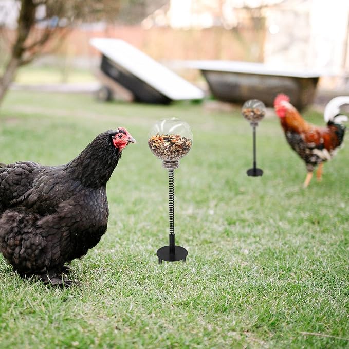 Chicken Treat Dispenser, Chicken Enrichment Toys with Spring and Ground Stake, Feeder for Coop, Coop Accessories for Hens, Geese, Ducks, Turkeys, Other Poultry