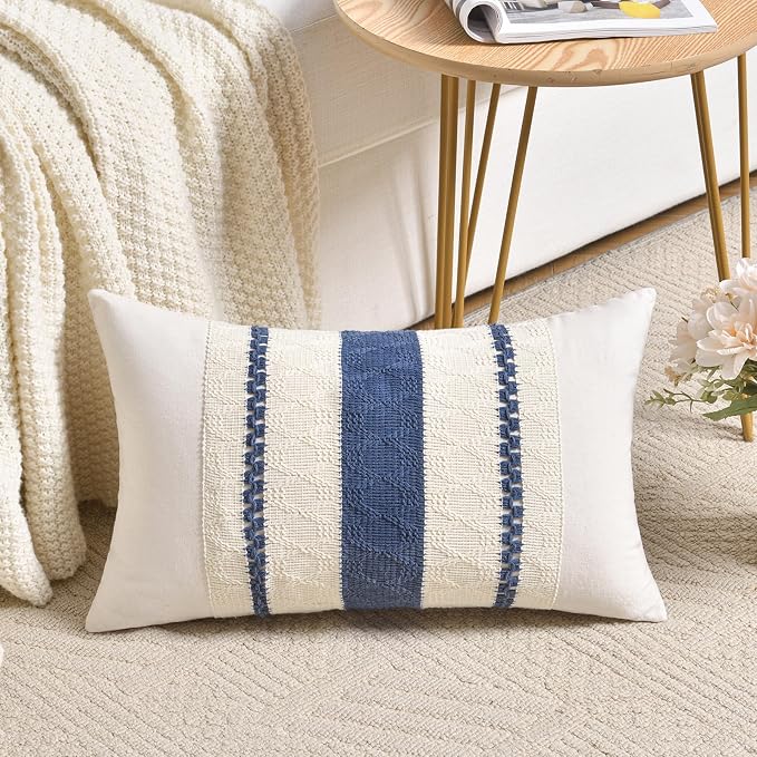 Fancy Homi Set of 1 Dusty Blue Vintage Long Lumbar Decorative Throw Pillow Covers 16x24 Inch for Couch Bed Chair Bedroom, Rustic Retro Square Cushion Case, Modern Farmhouse Boho Living Room Decor