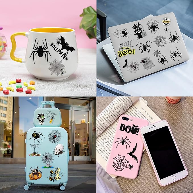 96 PCS Cute Funny Halloween Spider Pre-cut Temporary Tattoos Sticker Birthday Decorations Spider Web Bat Boo Day Festival Black Carnival Themed Party Favors Supplies Cute Boy Girl Adult Gifts