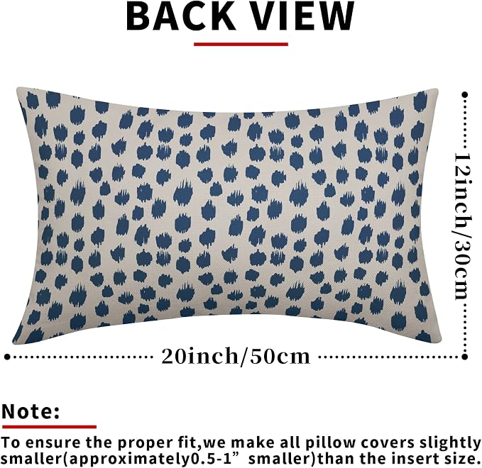 Light Blue Cream Pillow Covers 12x20 Set of 2 Boho Design Polka Dot Throw Pillows Modern Brush Strokes Print Decorative Outdoor Pillowcase Lumbar Cushion Cover Linen Pillow Case for Sofa Couch Bed