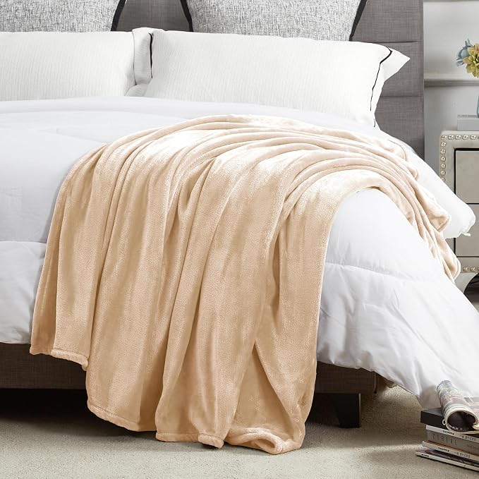DREAMNINE Extra Large Fleece Blanket, Soft Comfy Fluffy Bed Blankets Queen Size 90" x 90", Luxury Decorative Fuzzy Blanket for Bedroom,Big Cozy Shaggy Warm Flannel Blankets for Winter Autumn Pet,Beige