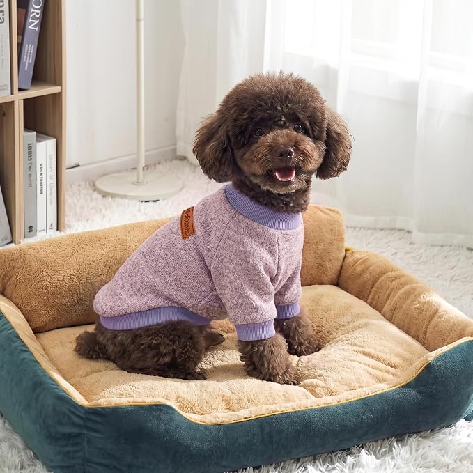 2 Pack Dog Sweaters for Small Dogs Girl Boy Winter Fleece Clothes Warm Soft Dog Sweatshirt Outfit for Dogs Cats Pet Apparel (Blue Purple+ Sweet Purple, M (Back: 13.7",Chest: 17.7", 10-14Ibs))