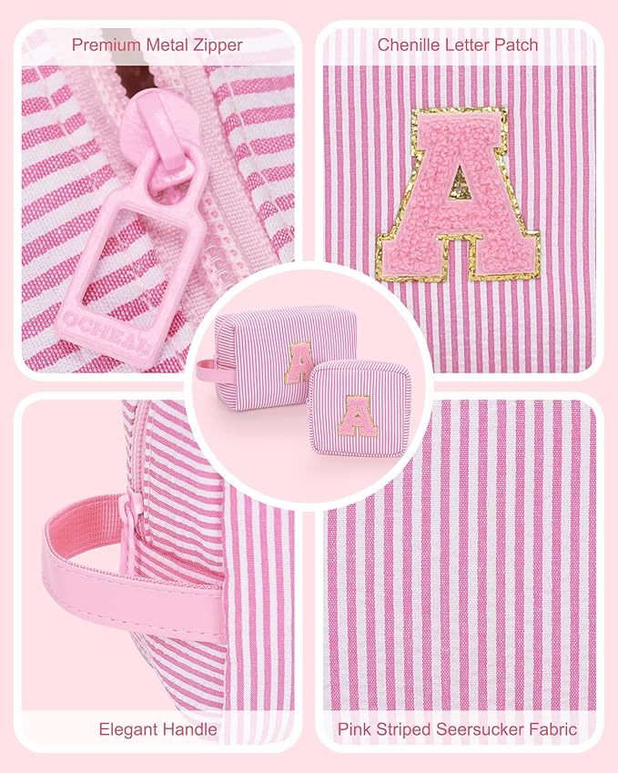 MONSTINA Cute Makeup Bag for Girls&Women Personalized Initial Toiletry Bag,Make Up Case for 11 12 13 14 15 16 Years Old Teen Girls Gift Trendy Stuff Birthday Gift for Her,2PCS Pink B