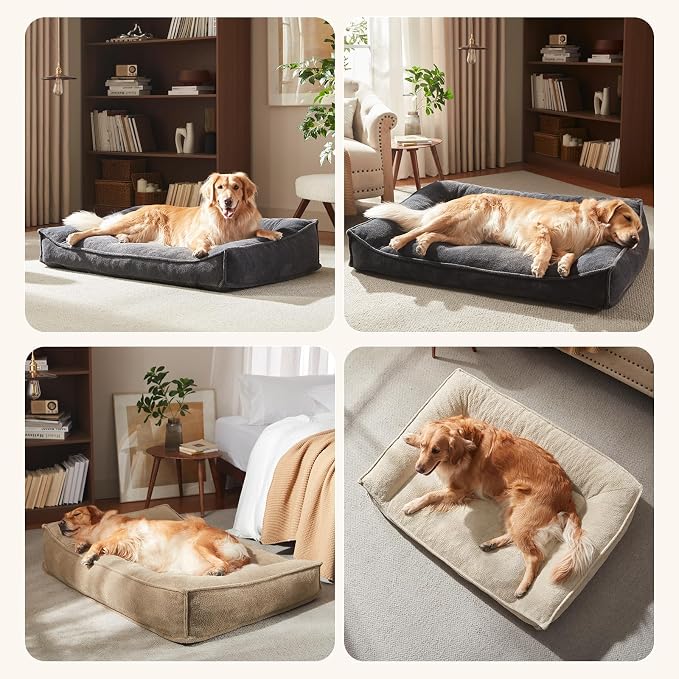 FURTIME Orthopedic Dog Bed Medium Size Dog, Extra Washable Dog Couch 35" | Supportive Thick Pet Sofa, Ergonomic Slant Dog Beds with Removable Cover, Ultra Soft Surface & Non-Slip Bottom, Grey