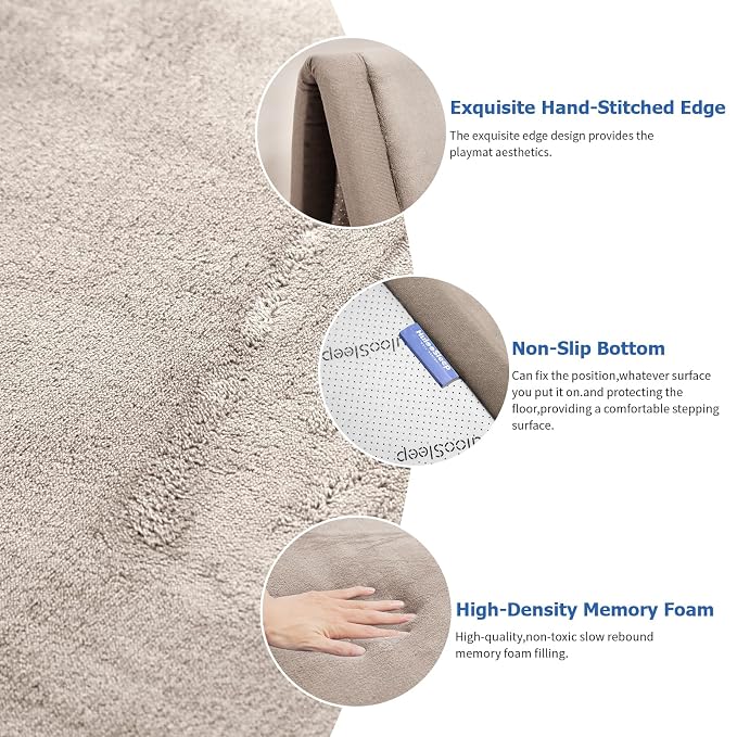 Baby Play Mat for Floor,1.3" Thick Memory Foam Tummy Time Mat for Toddlers,Infants,Kids,Water-Repellent Soft Nursery Rug,71"×79" Extra Large Non Slip for Crawling&Yoga,Tatami Style for Living Room(Beige)