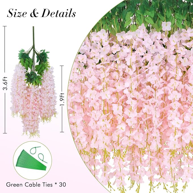 36 Pack Hanging Flowers - 3.6' Light Pink Artificial Vines for Decoration