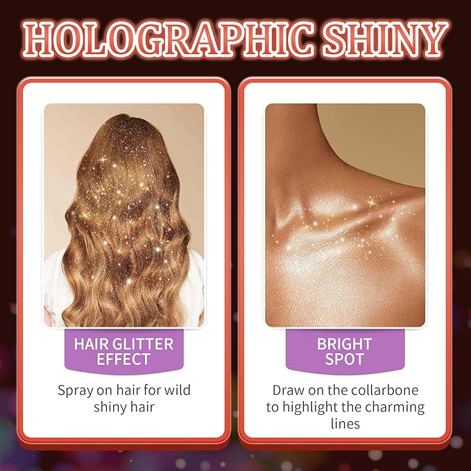 AWCCXMYM Body Glitter Spray Sparkle Hair Glitter Quick-Drying and Long-Lasting Glitter Spray for Hair and Body with Halloween, Christmas,Festival Glitter Makeup Prom 2.11 Fl Oz