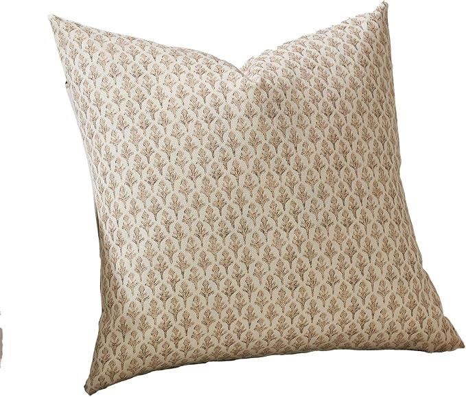 FIOUOVO Floral Pillow Covers 20x20 Pillow Cover Block Print Couch Pillows for Living Room Decorative Neutral Accent Throw Pillow Covers, 1PC, Cognac Brown