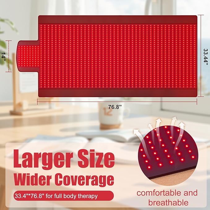 Red Light Therapy Mat for Body, 76"x 33" Red and Infrared Light Therapy Blanket with 660nm & 850nm Dual Wavelengths, 1370 LEDs Infrared Light Therapy for Full Body Pain Relief, Improved Sleep