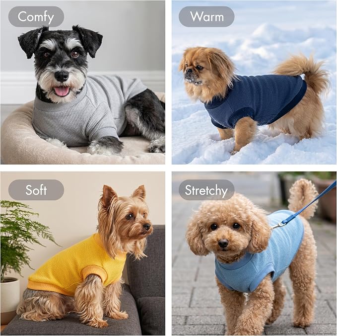 2 Pack Dog Shirt for Small Supplies Functional Waffle Dog Clothes Warm Soft Sweatshirt Outfit for Dogs Cats Pet Apparel
