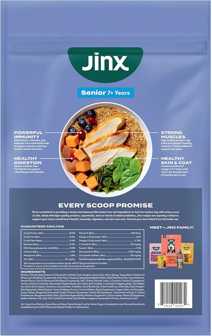 Jinx Senior Dry Dog Food - Real Chicken, Brown Rice & Sweet Potato, 4lb | Premium Senior Dogs Kibble with Antioxidants for Immune Support & Whole Grains for Digestive Support - No Fillers