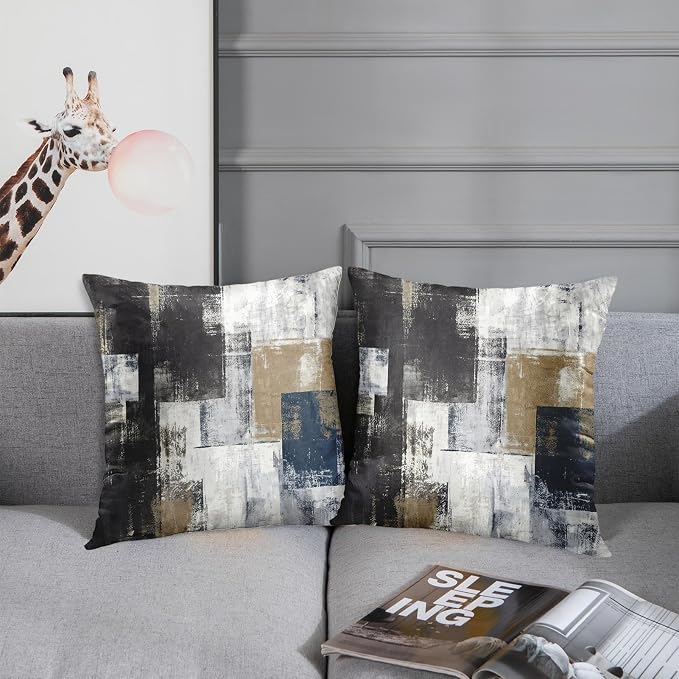 Emvency Throw Pillow Covers Set of 2, 18 x 18 Inch, Navy Blue Black | Abstract Modern Painting Outdoor Decorative Square Pillow Cases Couch Cushion Case for Couch Bed Sofa Living Room Home Decor