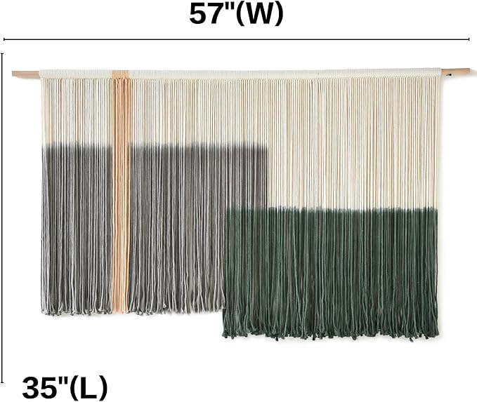 Macrame Wall Hanging Green Large Dip Dye Fiber Wall Art Bohemian Yarn Tapestry Wall Décor 57''W*35''L | Hand Dyed Yarn Wall hanging, Green Dip Dye Design, Boho farmhouse style, for Living Room Bedroom office entryway, home decor