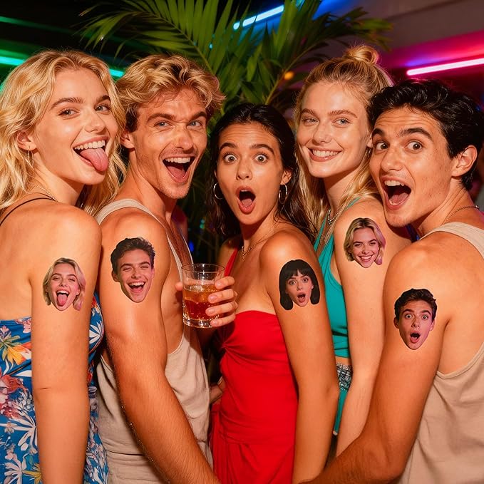 Easycosy Custom Temporary Tattoos with Photos, Personalized Funny Face Temporary Tattoos for Party Favors, Birthdays, Bachelor Party, Couples, and Christmas