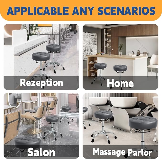 Rolling Stool Heavy Duty 400lb: Super Soft Seat Cushion,360° Swive,Height Adjustability,No Squeaky Noises,No Tip Over,New Upgraded stool Salon Stool Chair, Tattoo Facial Massage Spa Medical (Grey1)