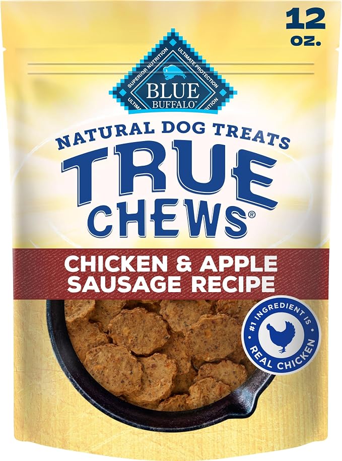 Blue Buffalo True Chews Chicken & Apple Sausage Dog Treats, 12 oz | Real Chicken First, Tender & Chewy, Made in the USA, No Artificial Preservatives