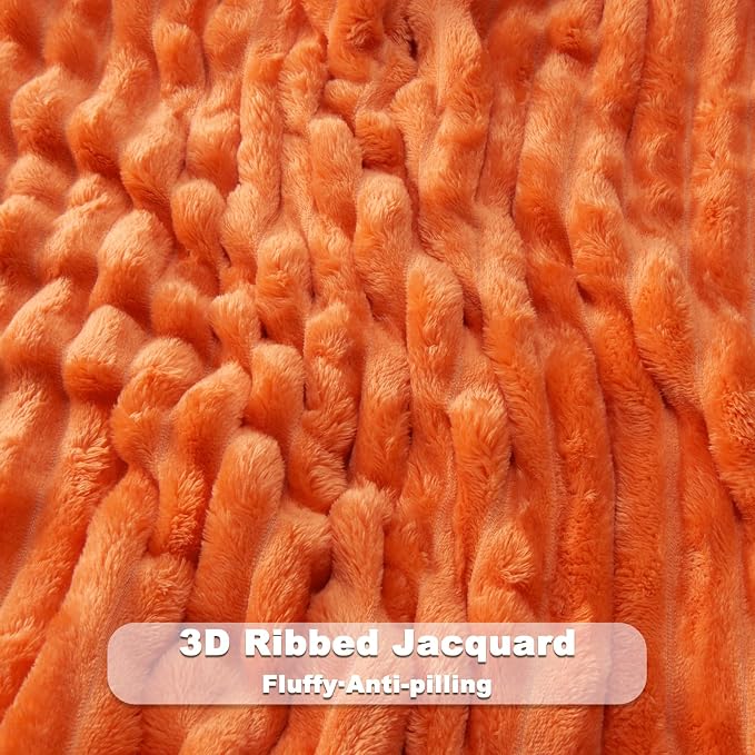NEWCOSPLAY Fleece Ribbed Cozy Throw Blanket for Couch, Orange, 50"x60" | Premium Silky Flannel Blanket, Soft Lightweight Fluffy Throw Blanket for Bed Sofa Decor, Gift for All Season Use