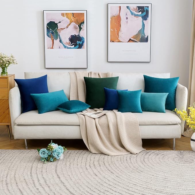 MIULEE 12x20 Inch Lumbar Velvet Throw Pillow Cover Set of 1 Teal | Soft Luxury Decorative Throw Pillow Cover, Single Rectangle Cushion Case, Home Decor for Chair Couch Sofa Bedroom Car Bed