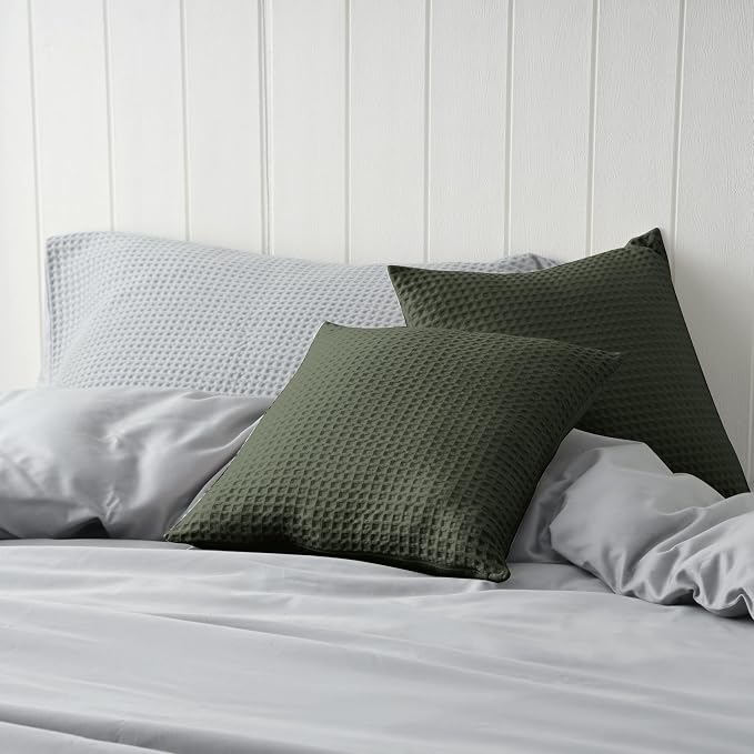 100% Egyptian Cotton 600 TC Waffle Weave Throw Pillow Covers 2 Pack | Ultra Soft Breathable Euro Pillow Shams Covers, Decorative Cushion Covers for Bed Couch Sofa Car, Olive Green, 26" x 26"
