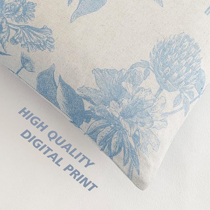 Foindtower Set of 2 Linen Floral Vintage Throw Pillow Covers Neutral Accent Decorative Cozy Cushion Covers Farmhouse Boho Home Decor for Sofa Chair Couch Bedroom Living Room,22×22 Inch,Sky Blue