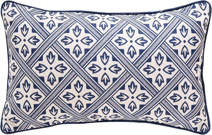 patdrea Designer French Vintage Linen Throw Pillow Cover,12"x20"-Ivar C | Decorative Pillow Case,Chinoiserie Blue Floral Print Pillow Cover for Couch Living Room Bedroom Sofa