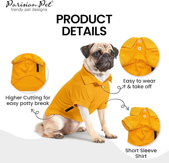 Parisian Pet Dog Polo Shirt – Classic Yellow Cotton Pet Apparel with Collar & Buttons, Soft Breathable Puppy T-Shirt - Cute Dog Clothes - Ideal Summer Clothes for Small Dogs - Shirts for Dogs Boy Girl