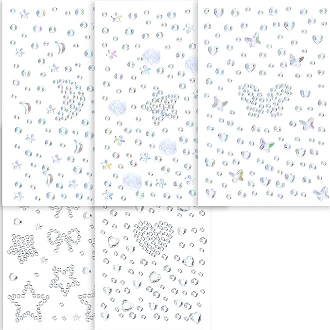 SAOROPEB 5 Sheets Face Gems Face Jewels Stickers, Self Adhesive Eye Body Face Nail Crystal Rhinestones Rainbow for Women Festival Accessory and Nail Art Decorations