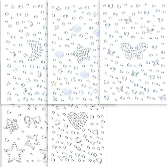 SAOROPEB 5 Sheets Face Gems Face Jewels Stickers, Self Adhesive Eye Body Face Nail Crystal Rhinestones Rainbow for Women Festival Accessory and Nail Art Decorations