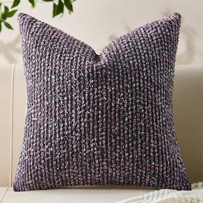Allorry Soft Wool Decorative Throw Pillow Covers 22x22 Purple SY011E22 | Cozy Soft Touch,Neutral Textured Boho Cushion Covers for Modern Farmhouse Sofa Bedroom Living Room Decor