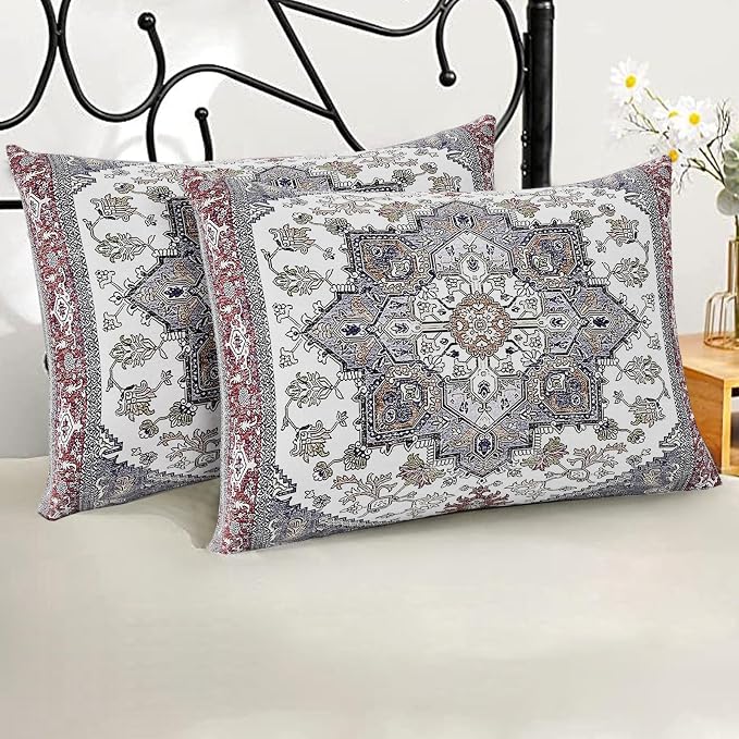 Boho Throw Pillow Covers 12x20 inch Set of 2,Soft Pillowcases Bohemia Carpet Printing Pattern Decorative Sofa Living Room Bed Rectangle Pillow Case Cushion Cover-Reddish Blue