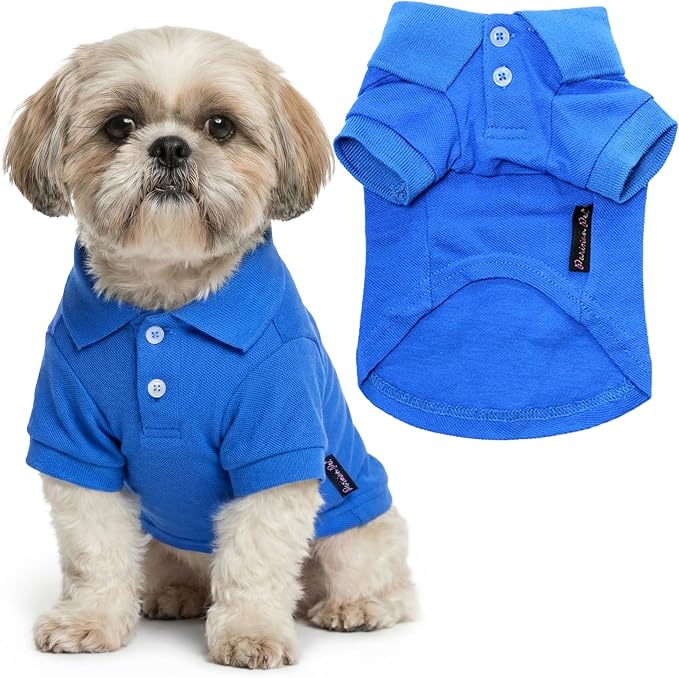 Parisian Pet Dog Polo Shirt – Classic Blue Cotton Pet Apparel with Collar & Buttons - Soft Breathable Puppy T-Shirt - Cute Dog Clothes - Ideal Summer Clothes for Medium Dogs - Shirts for Dogs Boy
