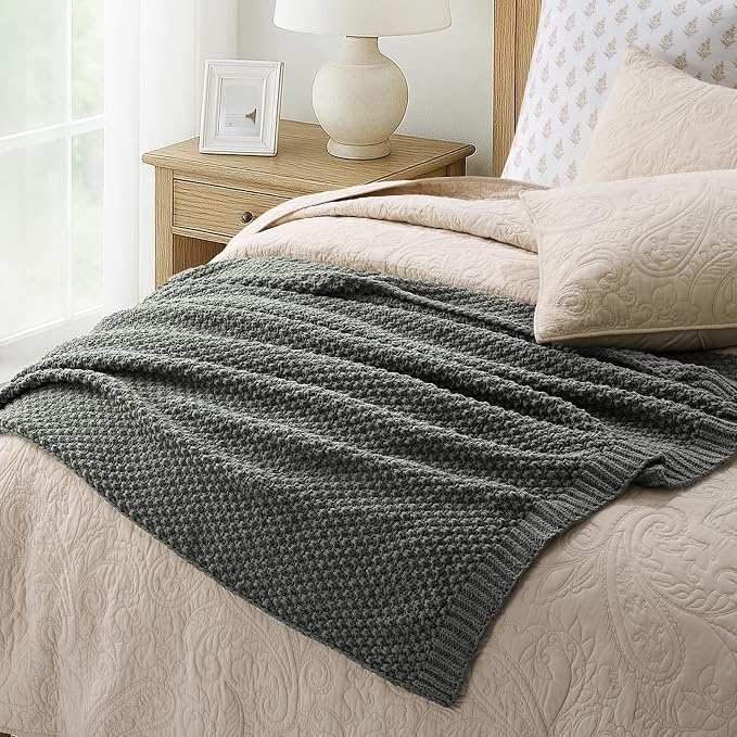 EVERGRACEHOME Chunky Chenille Knit Throw Blanket, 60 x 80, Charcoal Gray | Sculpted Moss Stitch, Chic Modern Farmhouse, All-Season Warmth, OEKO-TEX® Certified, Elegant Blanket for Couch, Bed, Sofa