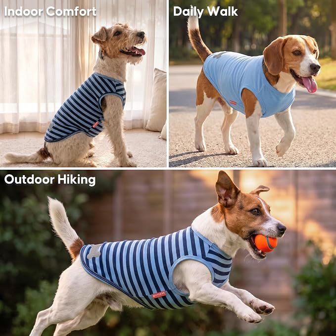 KYEESE 2Pack Cotton Dog Shirt for Medium Large Dogs Soft Striped Tank Top | Reflective for Safety, Lightweight & Breathable, Gentle on Sensitive Skin, Stretchy & Free to Move, Comfortable Daily Wear