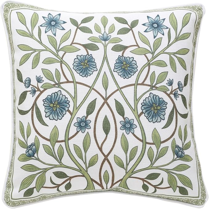 Designer Vintage Linen Throw Pillow Cover,18"x18"-Mosella A | French Elegant Square Decor Pillow Cover,Concealed Zipper Design,Floral Pattern,Sofa,Bedroom,Living Room,Lounge Chairs