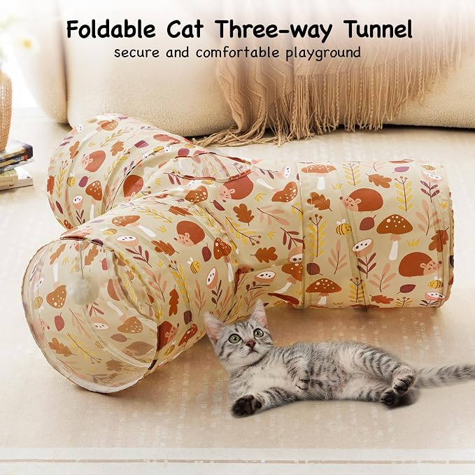 Tempcore Cat Tunnel, 3-Way Collapsible Toy for Indoor Cats, Hedgehog