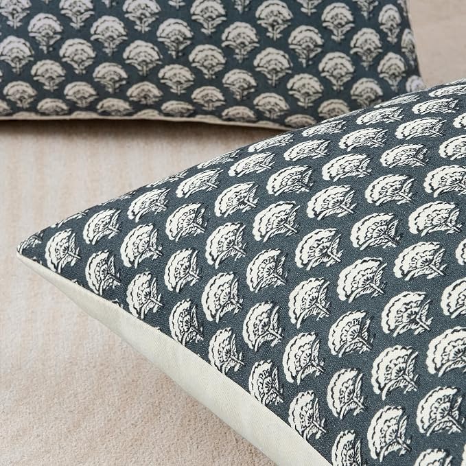 MIULEE Floral Print Decorative Euro Pillow Covers 22x22, Dusty Blue | Vintage Boho Farmhouse Modern Home Decor, Set of 2, Block Print Cushion Covers for Couch Sofa Bed Living Room