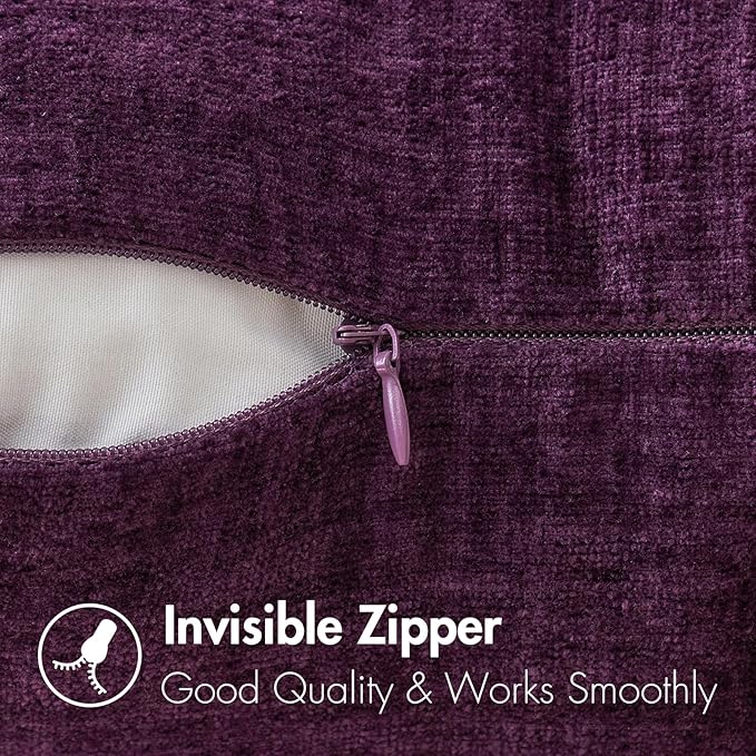 MIULEE Soft Chenille Lumbar Throw Pillow Covers Plum Purple 12x20 Inch | Pack of 2, Modern Decor, Classic Decorative Pillows, Solid Dyed Cases, Boho Couch Cushion Covers for Sofa Bed Living Room
