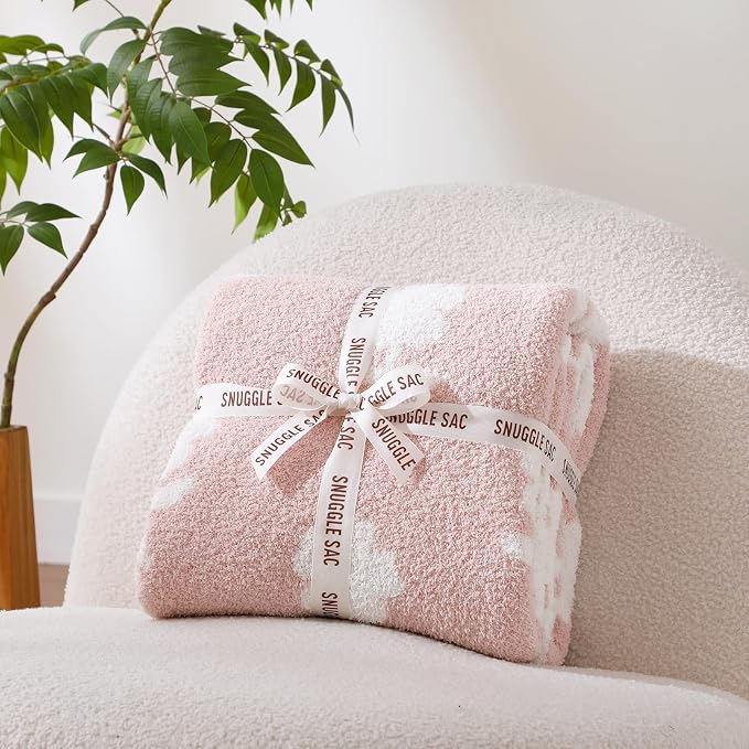 Snuggle Sac Twin Size Bedding Blanket, Pink Flower Throw Blanket for Couch, Microfiber Fluffy Warm Cozy Fuzzy Soft Reversible Blankets, Pink, 60x80 inches