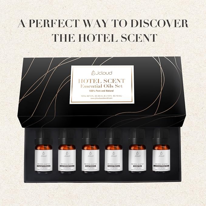 JCLOUD Hotel Diffuser Oils Set | Top 6 Luxury Hotel Inspired Essential Oils for Diffuser for Home, Pure Aromatherapy Diffuser Oil Gift Set, Home Luxury & Hotel Scents for Diffuser - 6x10mL
