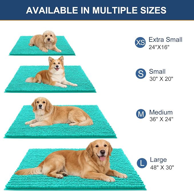 OLANLY Dog Door Mat for Muddy Paws 24x16, Extra Absorbent Chenille Mud Mat | Teal, Absorbs Moisture and Dirt, Non-Slip Machine Washable Doormat, Quick-Drying Indoor Entryway Floor Mat for Dogs